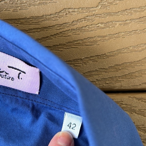 Jennifer T knit Courture blue/white lace trim long sleeve button down top - Picture 7 of 8